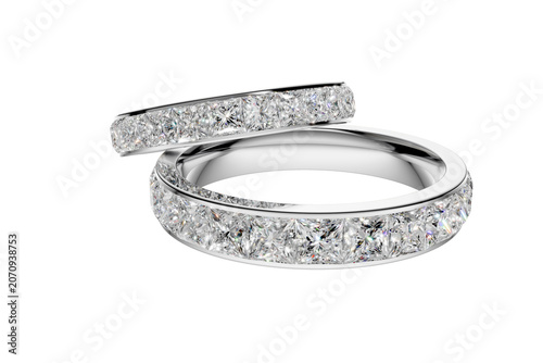 Interlocking Gold Diamond Eternity Wedding Bands on Transparent Background