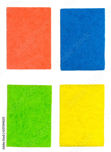 Transparent PNG set of colorful felt material textures (orange, blue, green, yellow rectangles), ready to use in graphic design mockups and digital collages