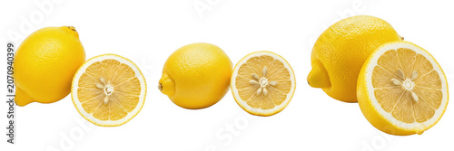 Bild auf Leinwand Set and Collection of fresh juicy lemon slices isolated on transparent PNG backg