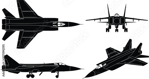 Tableau sur toile MiG-31 Foxhound Long Range Interceptor Aircraft Silhouette Vector Set