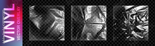 Photos Realistic square plastic wrap overlay pack isolated on dark transparent background