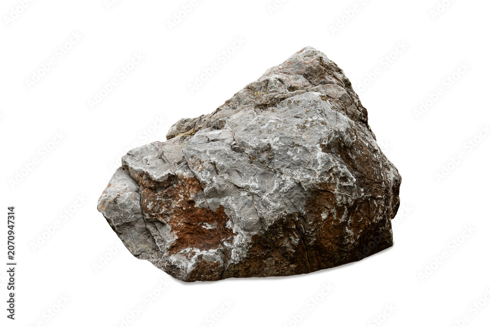 Obraz premium Large natural grey stone boulder isolated on white background.