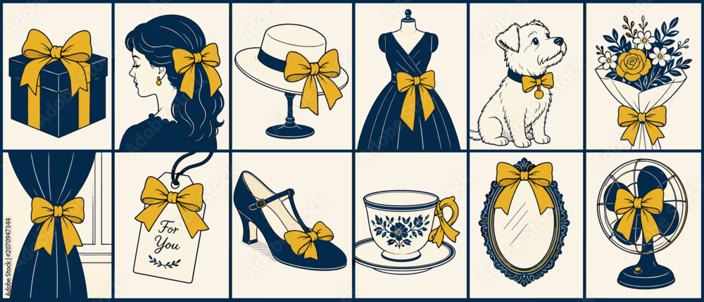 Fototapeta premium Charming collection of vintage items adorned with yellow bows