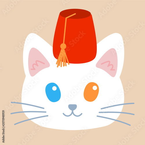 Obraz na plátně Turkish angora cat character wearing Turkish fez Vector illustration