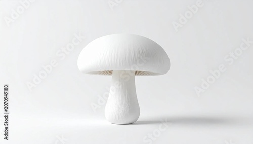3D single white mushroom with short stem icon isolated on white backgr
