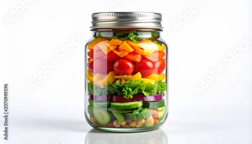 3D mason jar filled with layered colorful vegetables icon isolated on