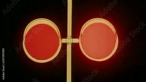Vintage Anime Style Flashing Railroad Crossing Red Warning Signal Lights Loop