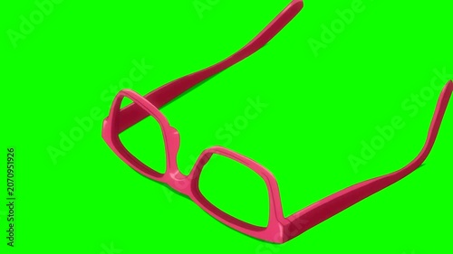 Pink Eyeglasses Glasses Popping Up and Floating on Chroma Key Green Screen Background