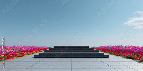 Beautiful natural background of flowers, podium, space for advertising. Greeting card. Health, beauty, life, flora. For designers, advertising, IT.