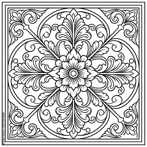 Floral Corner Frame Engraving outline design