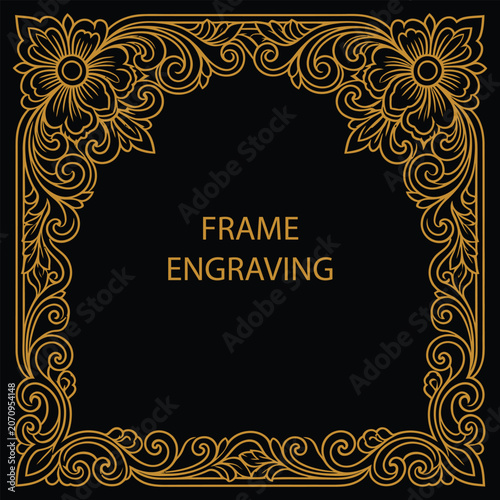 Golden Floral Arch Frame Engraving