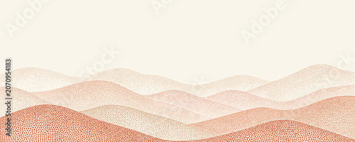 Abstract dotted landscape with rolling hills in warm earth tones