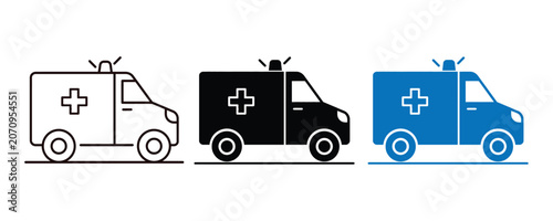Vászonkép Ambulance Icon Set – Emergency Medical Vehicle Line and Solid Vector Symbols
