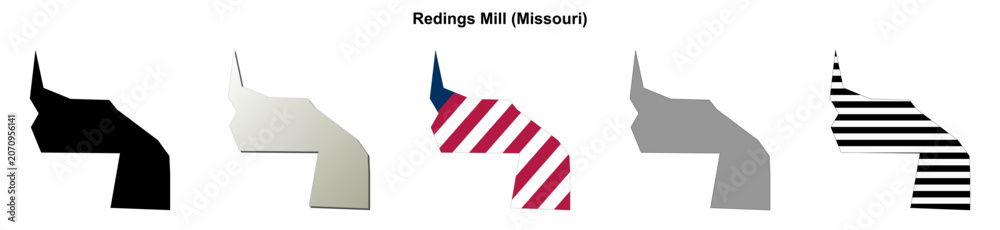 Obraz premium Redings Mill (Missouri) blank outline map set