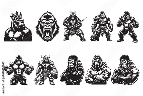 Gorilla Warrior King Silhouette Design Bundle