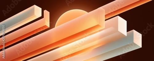 Translucent rectangular bars with warm sunset glow in an abstract geometric composition for modern background design