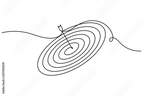 Bullseye goal achievement icon sign continuous one line drawing on white background minimalist business strategy symbol 