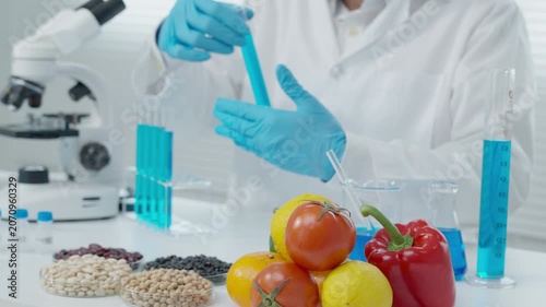 Scientist analyze biochemical sample in advanced scientific laboratory. Medical professional check chemical mix microbiological developmental of viral. Biotechnology research in science lab. cosmetic
