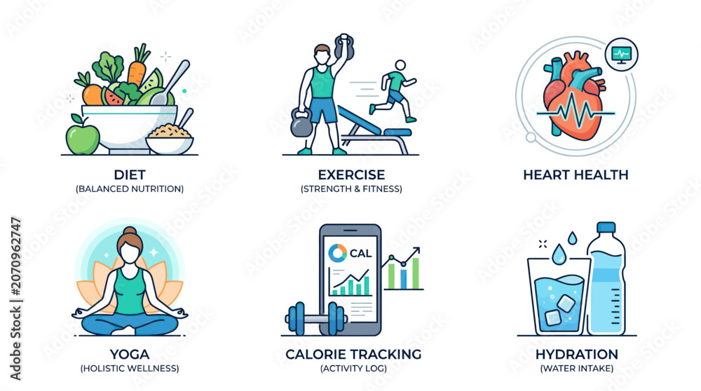 Fototapeta premium Healthy lifestyle icons with nutrition.