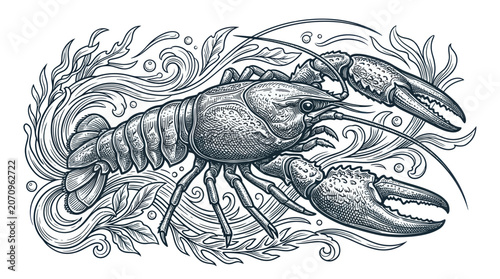 Bild auf Leinwand Detailed illustration of a lobster crustacean.