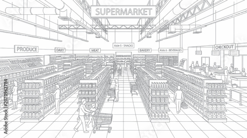 Foto People Shopping in Supermarket Aisle Daily.