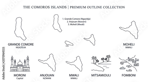 Photos Comoros Islands Premium Outline Collection Map.