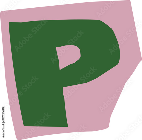Ransom note cutout letter P illustration for journaling and scrapbooking