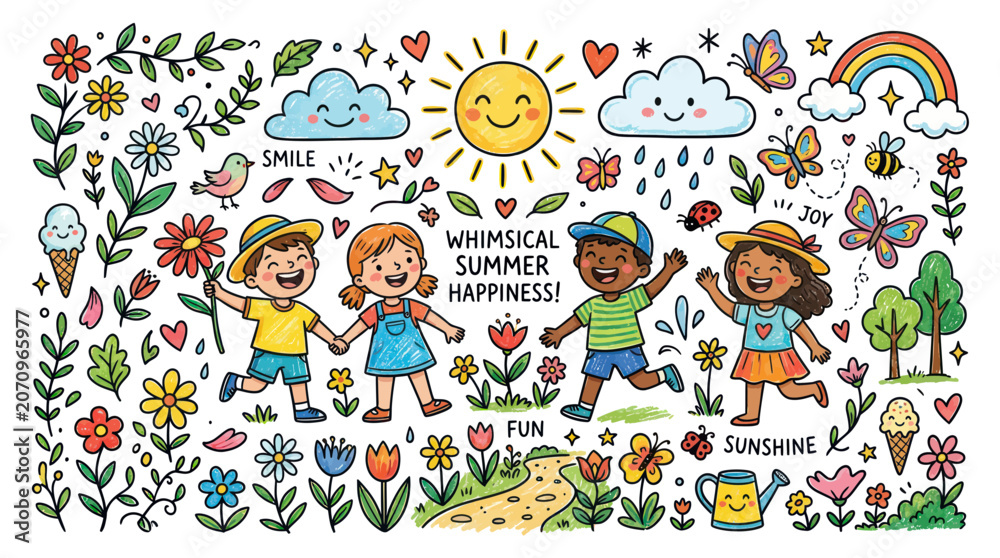 Fototapeta premium Diverse children playing outside happy.