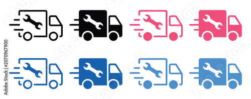 Schilderij op canvas Mobile service truck icon with wrench symbolizing vehicle repair, maintenance, a