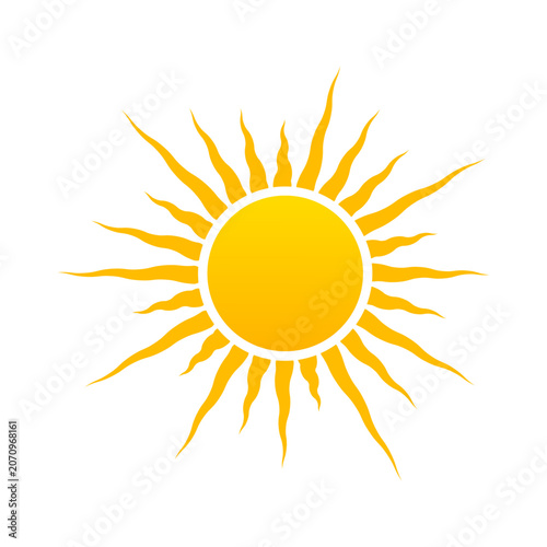 Yellow Sun Vector Illustration, Shining Sun Icon Isolated on White Background, Minimalist Summer Solar Symbol for SPF Protection, Weather Forecast and Logo Design.