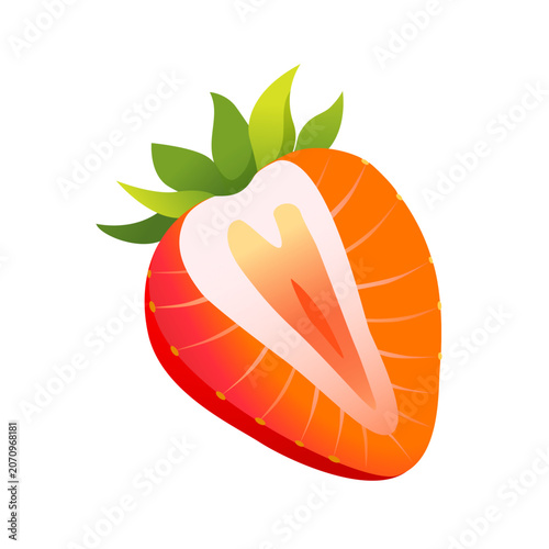 Fresh Strawberry Half Vector Illustration, Ripe Red Berry Cut in Half Isolated on White Background, Cute Cartoon Organic Fruit Element for Dessert, Juice Packaging and Healthy Food Design.
