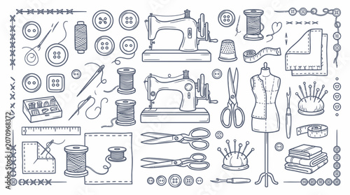 Photos Tailoring equipment and dressmaking tools collection