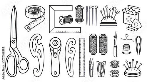 Foto Sewing and tailoring equipment icons set for dressmaking crafts