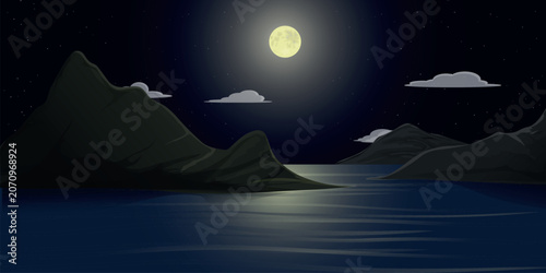 Moonlit sea view under the full moonlight