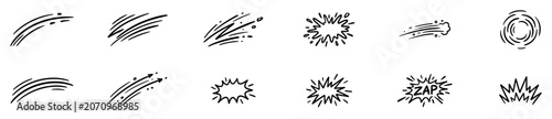 Fotografia Set of hand drawn comic style speed lines and explosion effects with dynamic act