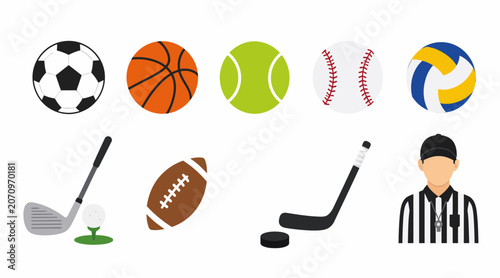 фотографія Collection of various sports equipment and referee icon.