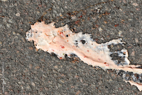 Bild auf Leinwand Spilled ice cream or yoghurt on the ground. Messy stain.