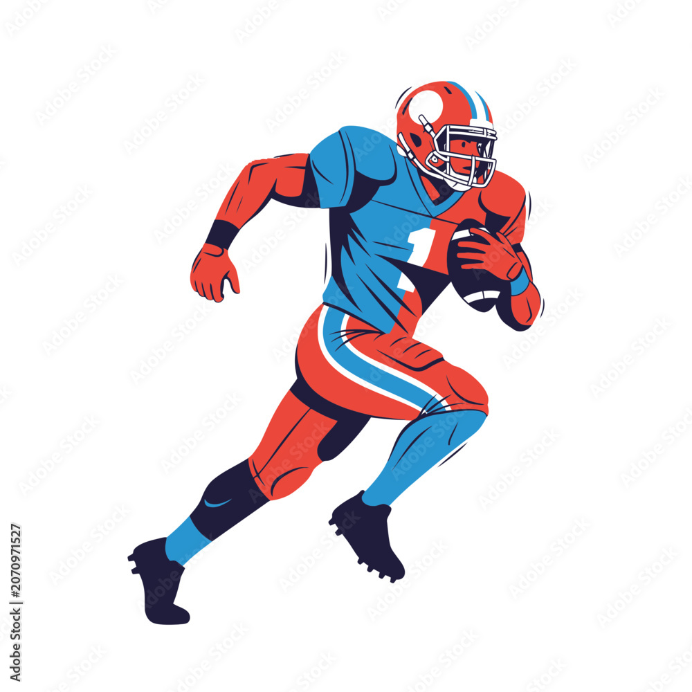 Fototapeta premium American Football Player Running with Ball Vector Illustration