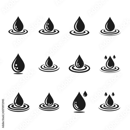 Black water drop icons on white.