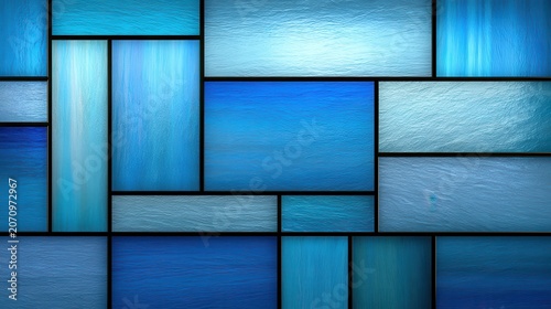 Abstract geometric blue background with glass panel texture