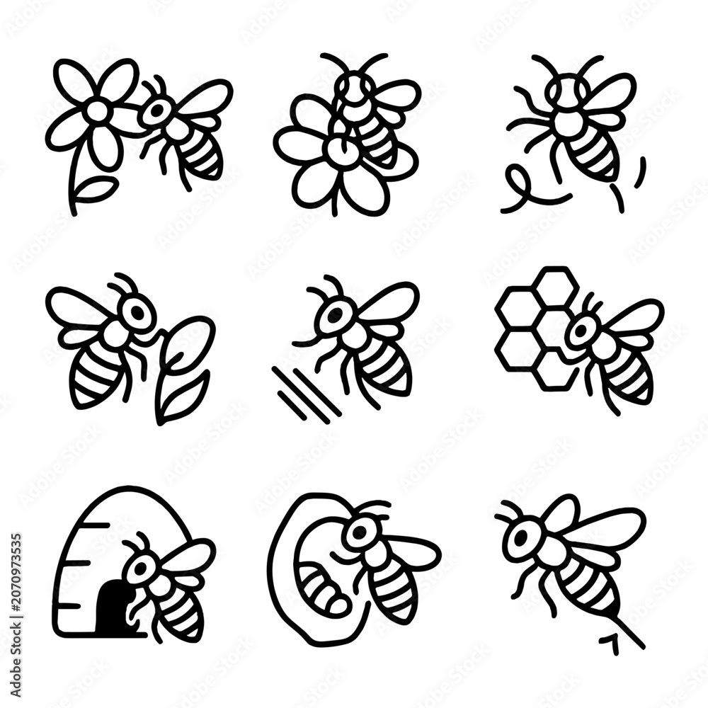 Obraz premium Spaced set captions modern icon icons no cyrillic vector bee uniform behavior