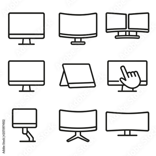 Touchscreen icon stand portable vector computer display icons gaming monitor desktop screen