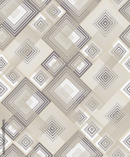 Seamless sophisticated ivory abstract texture with high-quality elegant mocha gray intricate layered square line patterns and modern luxurious geometric surface