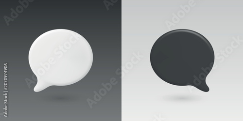 Vector 3d Chat Bubbles in Black and White. Speech Balloon Icons. Messaging and Online Communication Concept. Social Media Dialogue Symbols. Customer Support Chat