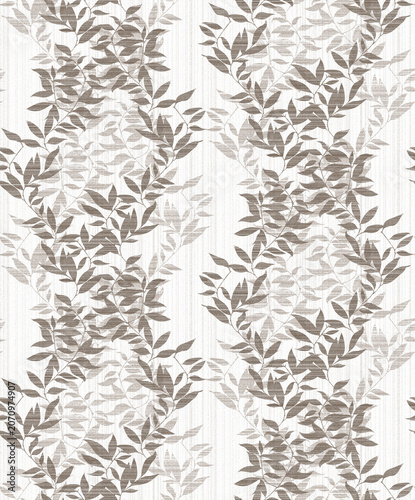 Seamless sophisticated white abstract texture with high-quality elegant taupe intricate layered leaves patterns and luxurious modern linen-style botanical surface