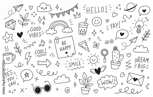 Decorative doodles sketch scribble hand drawn handmade pencil pen marker set vector graphic design illustration art for business infographic