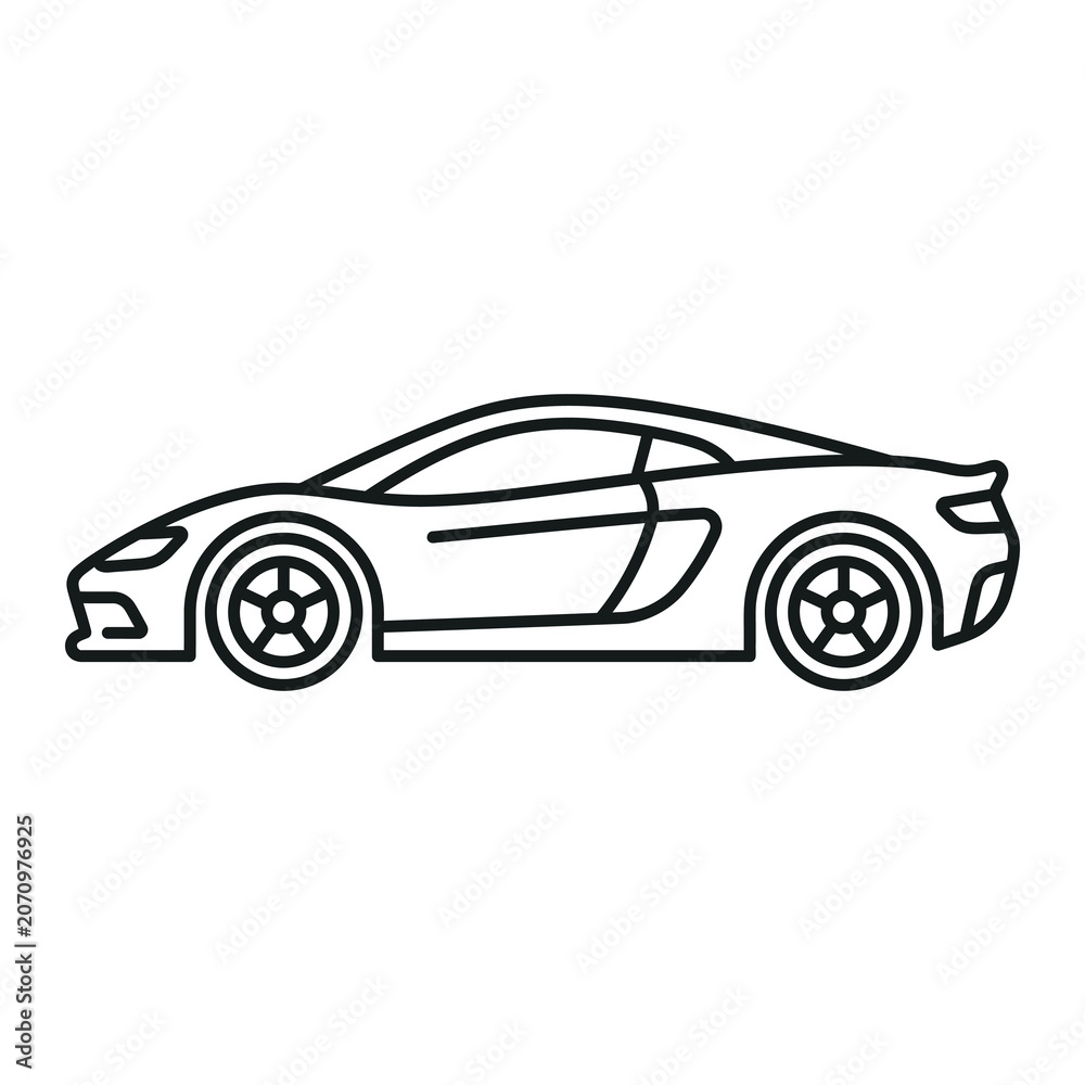 Naklejka premium Minimalist outline icon of a sleek sports car.