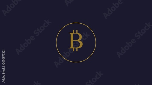 Minimalist bitcoin animation, golden cryptocurrency symbol pulsing on dark background, for financial tech, and blockchain presentations