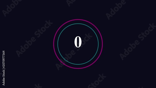 Minimalist countdown timer with neon circular rings, digital motion for intro and transitions