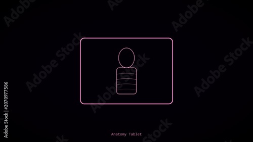 Minimalist human anatomy tablet animation, digital healthcare interface medical technology ui pink neon line
